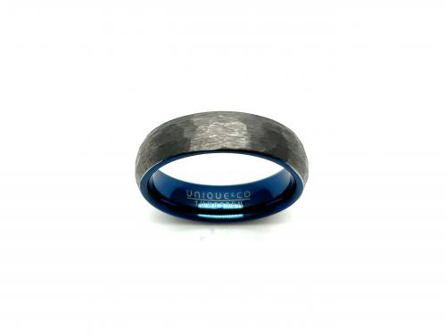Tungsten Carbide Hammered Blue IP Plating Ring