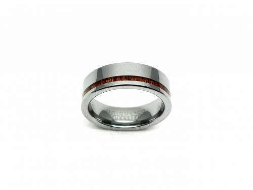 Tungsten Carbide & Thin Wood Inlay Ring