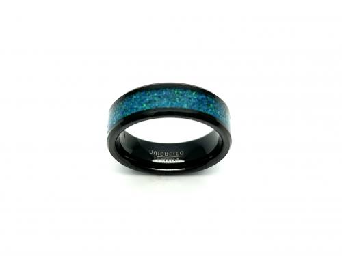 Tungsten Carbide Black & Crushed Created Opal Ring