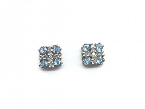 9ct Blue Topaz and Diamond Cluster Earrings