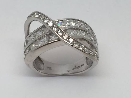Silver Cz Set Double Row Curved Eternity With Loop