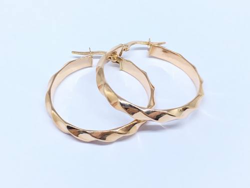 9ct Rose Gold Twist Design Hoop Earrings 25mm