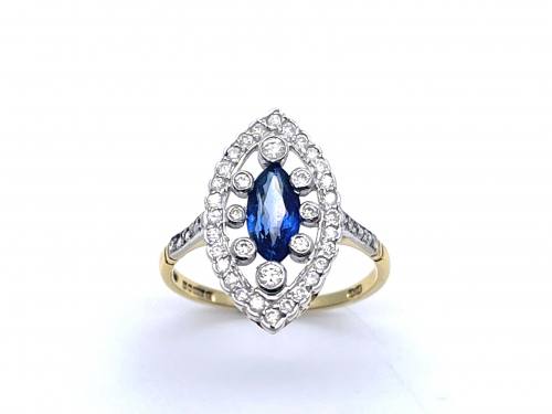 18ct Yellow Gold Sapphire & Diamond Marquise Ring