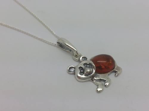 Silver Amber Bear Pendant & Chain 18 Inch