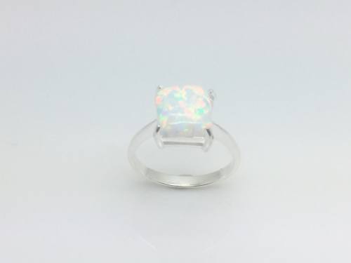 Silver & Square Created Opal Ring