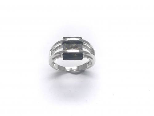 Silver Green Square Cut Amber Ring