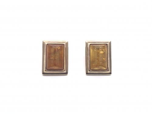 9ct Yellow Gold Rectangular Amber Clip On Earrings