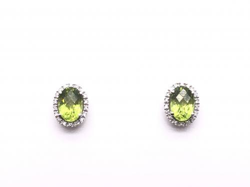 9ct White Gold Peridot & Diamond Cluster Earrings