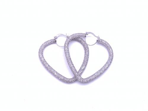 9ct White Gold CZ Filled Heart Hoops Earrings