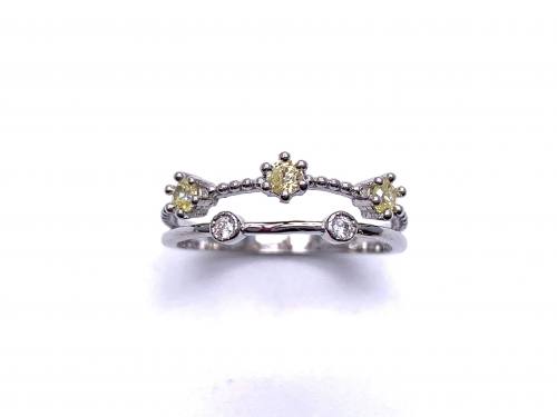Silver Double Row Clear & Yellow CZ Ring