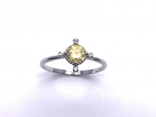 Silver Yellow CZ Fancy Solitaire Ring O