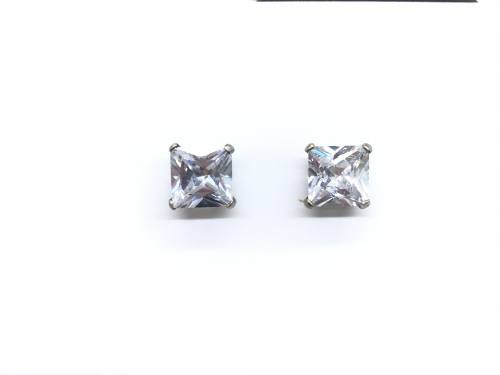 9ct White Gold Square CZ Stud Earrings 8mm