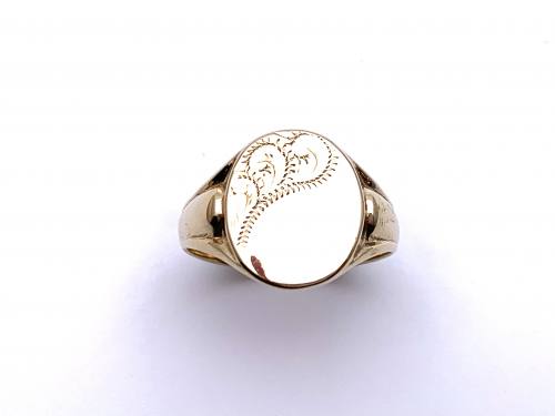 9ct Half Engraved Oval Signet Ring