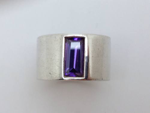 Silver Purple Cz Ring