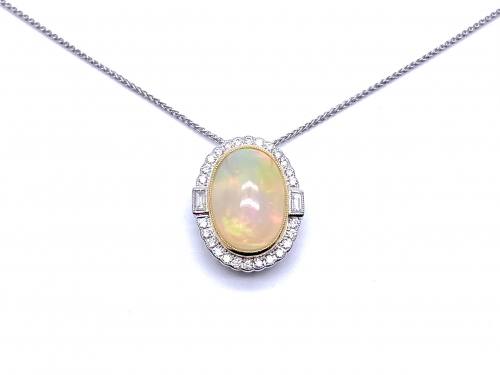 18ct White Gold Opal & Diamond Pendant & Chain
