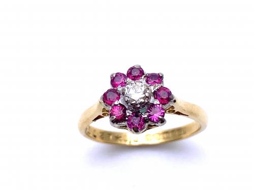 18ct Yellow Gold Ruby & Diamond Cluster