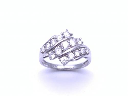 9ct White Gold CZ 3 Row Cluster Ring