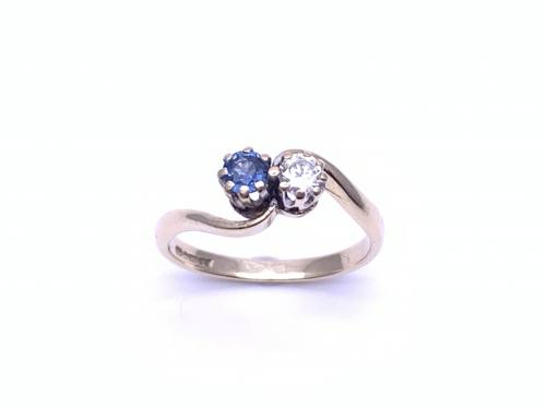 9ct Sapphire & Diamond 2 Stone Ring