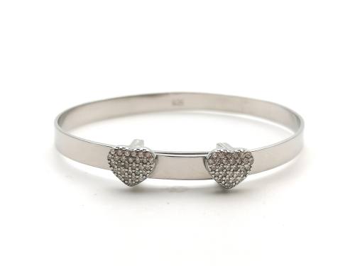Silver Baby CZ Double Hearts Expandable Bangle