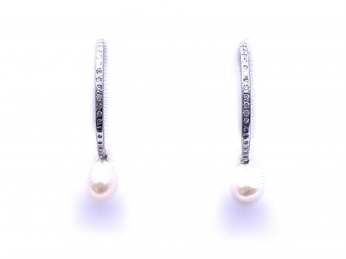 Platinum Diamond & Pearl Drop Earrings