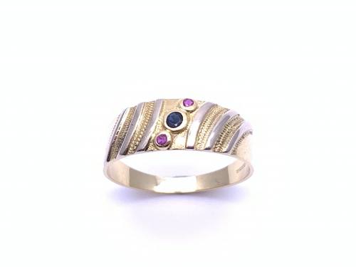 18ct Sapphire & Ruby 3 Stone Ring