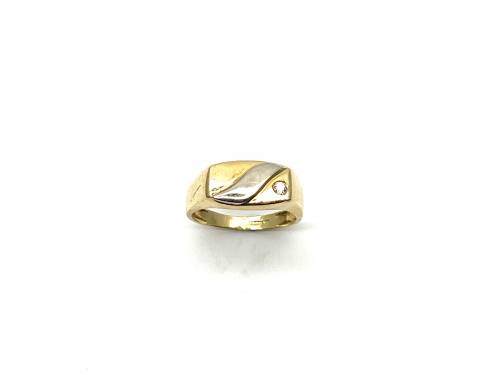 18ct Two-Colour CZ Signet Ring