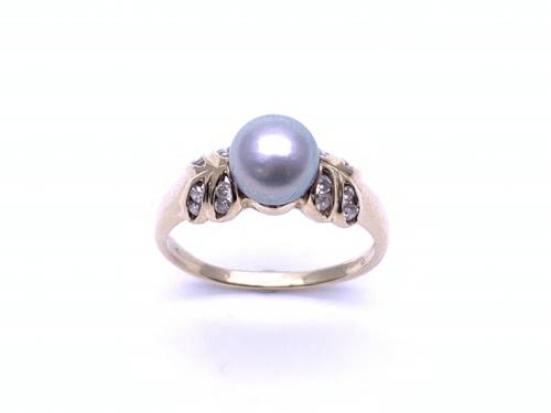 14ct Grey Pearl & Diamond Ring