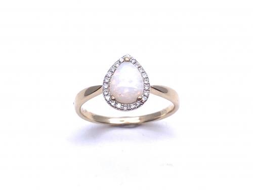 9ct Yellow Gold Opal & Diamond Pear Cluster Ring