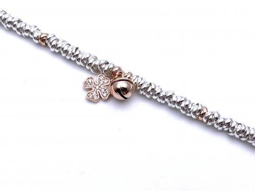 Silver Links Bracelet with Gold Four Leaf Clover