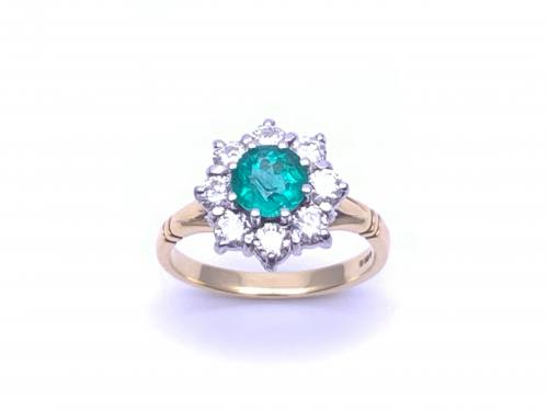 18ct Yellow Gold Emerald & Diamond Cluster Ring