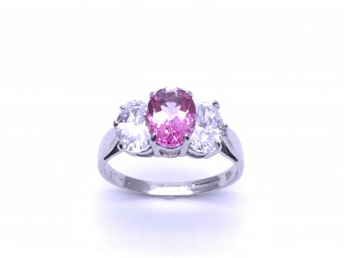 9ct Pink & White CZ 3 Stone Ring