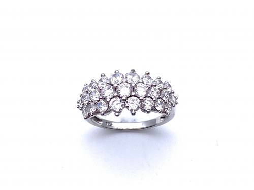 Silver CZ Cluster 3 Row Ring