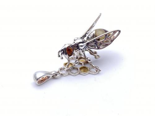 Silver Amber Wasp Pendant 20 x 45mm