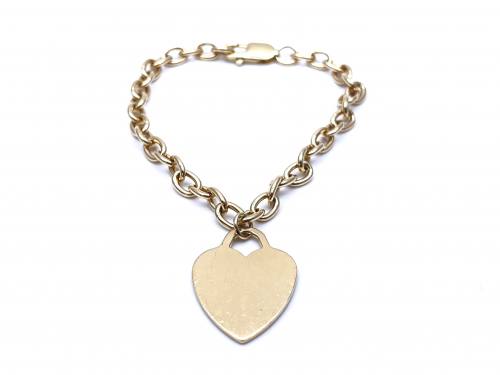 9ct Heart Tag Belcher Bracelet 8 inch