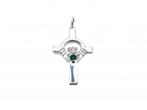 Silver Green Agate Claddagh Cross Pendant