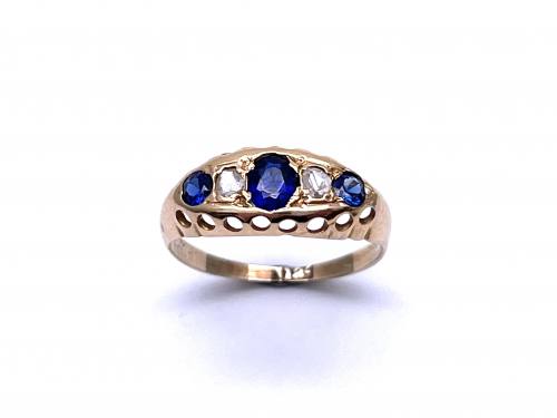 Synthetic Sapphire & Diamond 5 Stone Ring