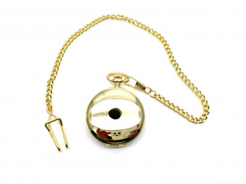 Gold Coloured Skeleton Manual Pocket Watch & Chain