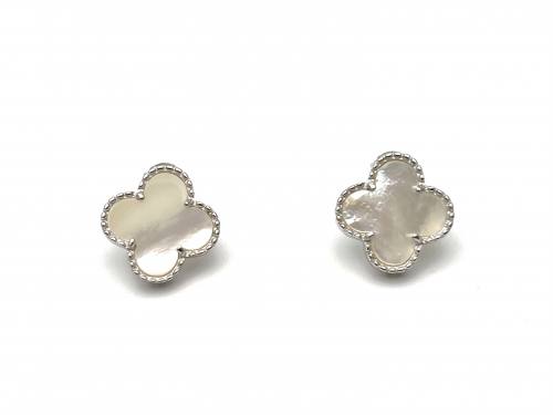 Silver Mother Of Pearl Clover Stud Earrings
