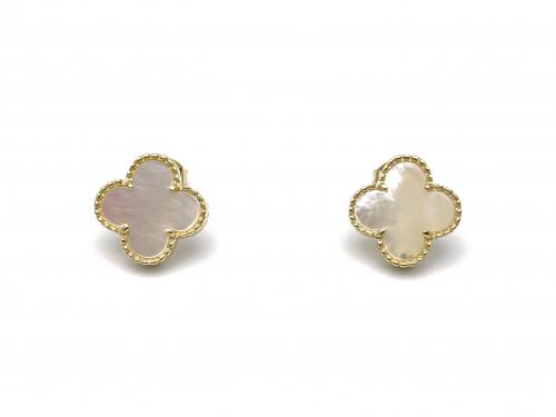 Silver Gold Plated MOP Clover Stud Earrings