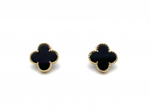 Silver Gold Plated Black Clover Stud Earrings