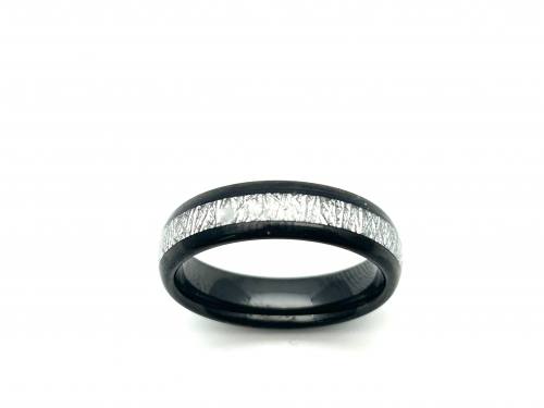 Tungsten Carbide Ring Wite Meteorite Paper Inlay