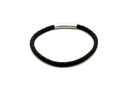Black Leather Bracelet Steel Clasp