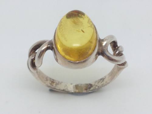 Silver Golden Amber Ring