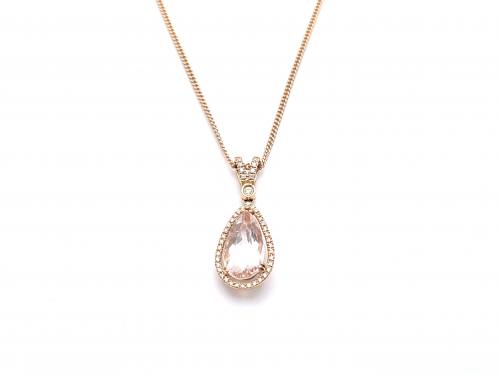 9ct Kunzite & Diamond Pendant & Chain