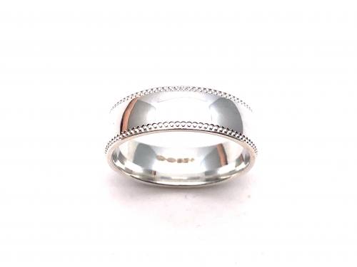 Silver Millgrain Traditional Court Wedding Ring