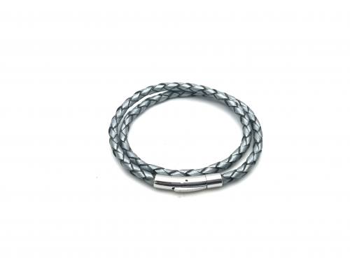 Metalic Grey Leather Wrap Bracelet Magnetic Clasp