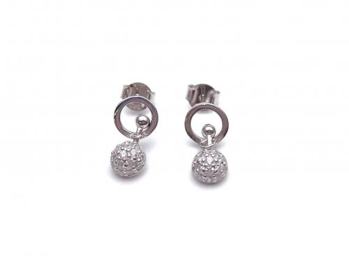 Silver Half CZ Glitter ball Stud Earrings 14mm