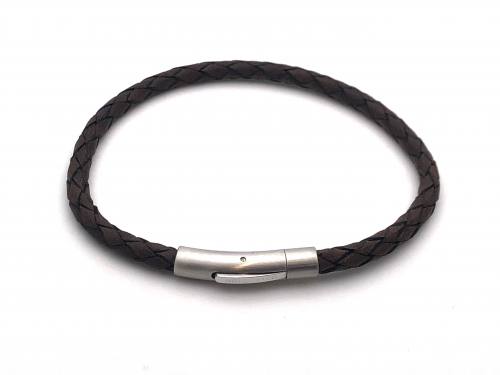 Dark Brown Leather Bracelet Stainless Steel Clasp