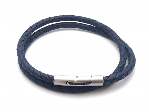 Navy Leather Wrap Bracelet Magnetic Clasp