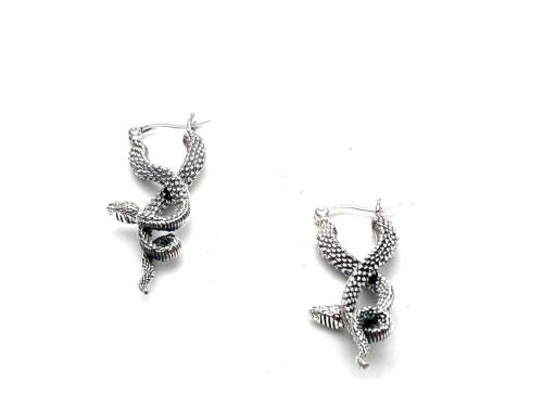 Silver Snake Hoop Earrings